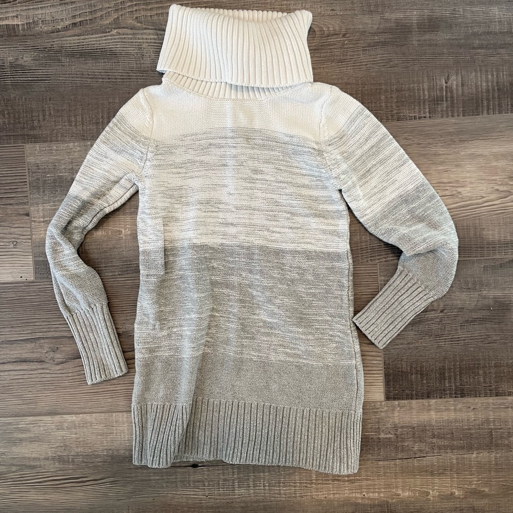 Girls Turtleneck Sweater Dress - Cream and Gray